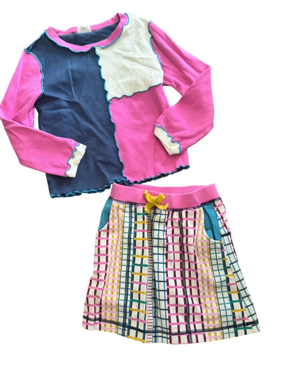 Finding Foxtail, Size 7, Kids Pink & Navy Matching Set with Plaid Skort